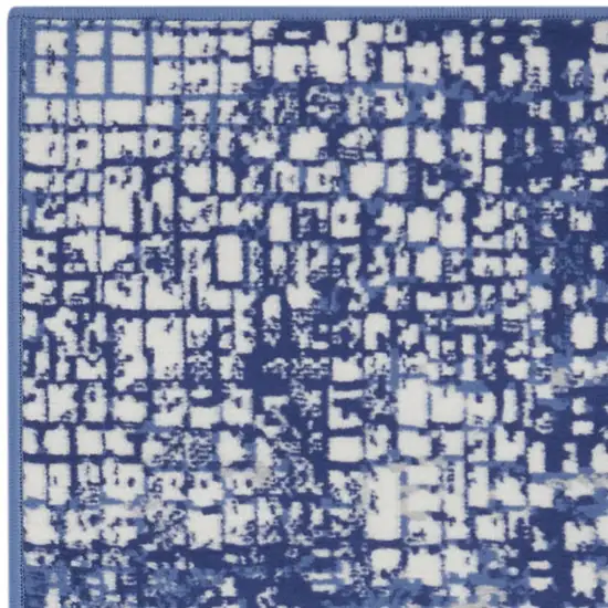 6' Ivory and Navy Blue Abstract Runner Rug Photo 6