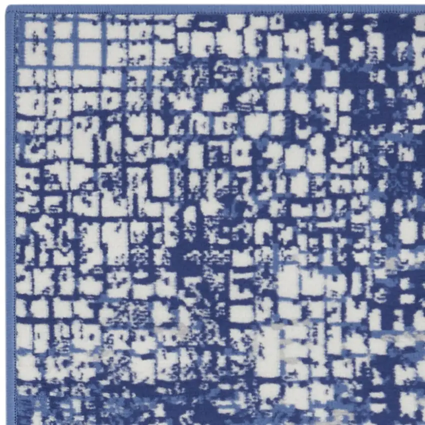 6' Ivory and Navy Blue Abstract Runner Rug Photo 6