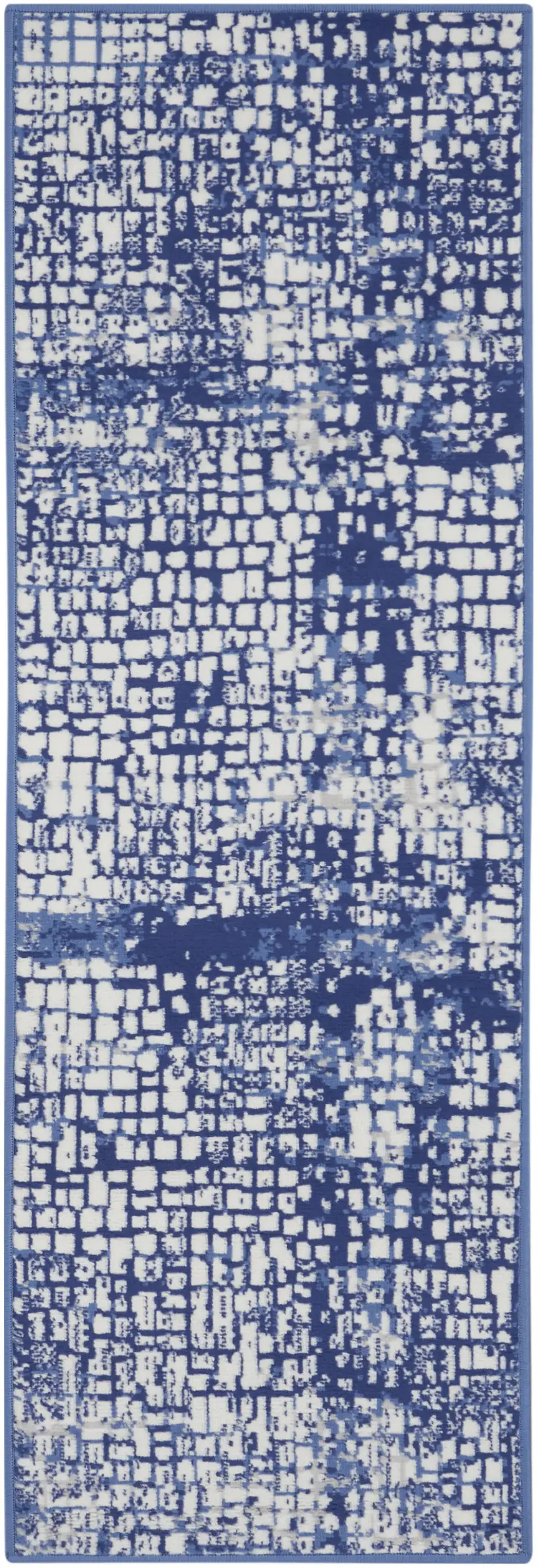 6' Ivory and Navy Blue Abstract Runner Rug Photo 2