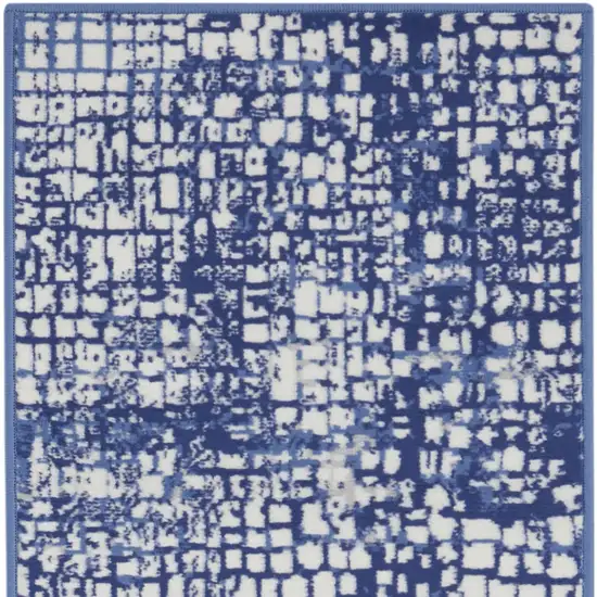 6' Ivory and Navy Blue Abstract Runner Rug Photo 7
