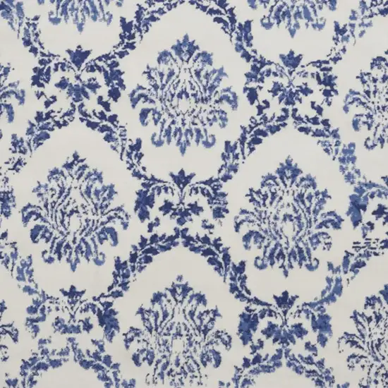 8' Ivory and Navy Blue Damask Distressed Round Rug Photo 4