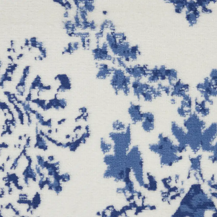 8' Ivory and Navy Blue Damask Distressed Round Rug Photo 8