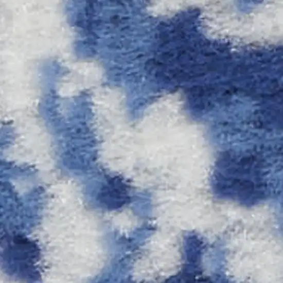 6' Ivory and Navy Blue Damask Distressed Runner Rug Photo 4