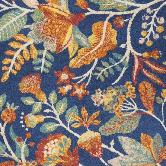 8' Ivory and Navy Blue Floral Distressed Non Skid Runner Rug Photo 3