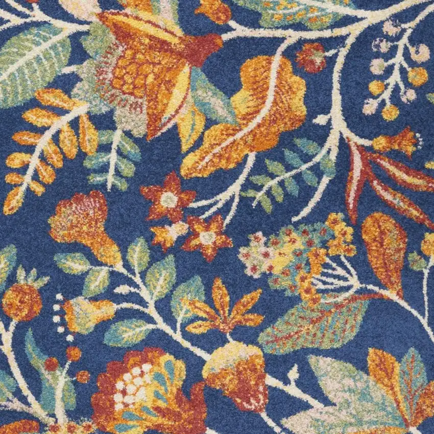 8' Ivory and Navy Blue Floral Distressed Non Skid Runner Rug Photo 3