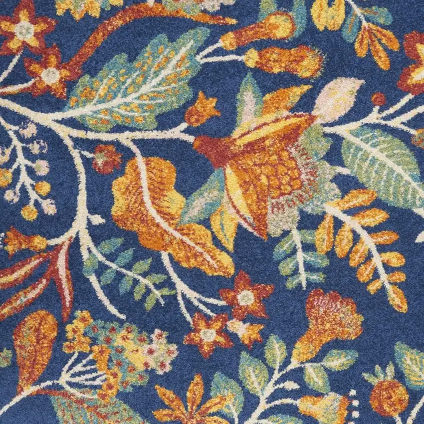 8' Ivory and Navy Blue Floral Distressed Non Skid Runner Rug Photo 5