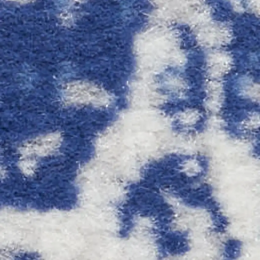 8' Ivory and Navy Blue Geometric Distressed Non Skid Runner Rug Photo 3