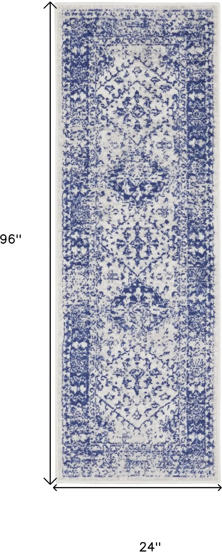 8' Ivory and Navy Blue Geometric Distressed Non Skid Runner Rug Photo 3
