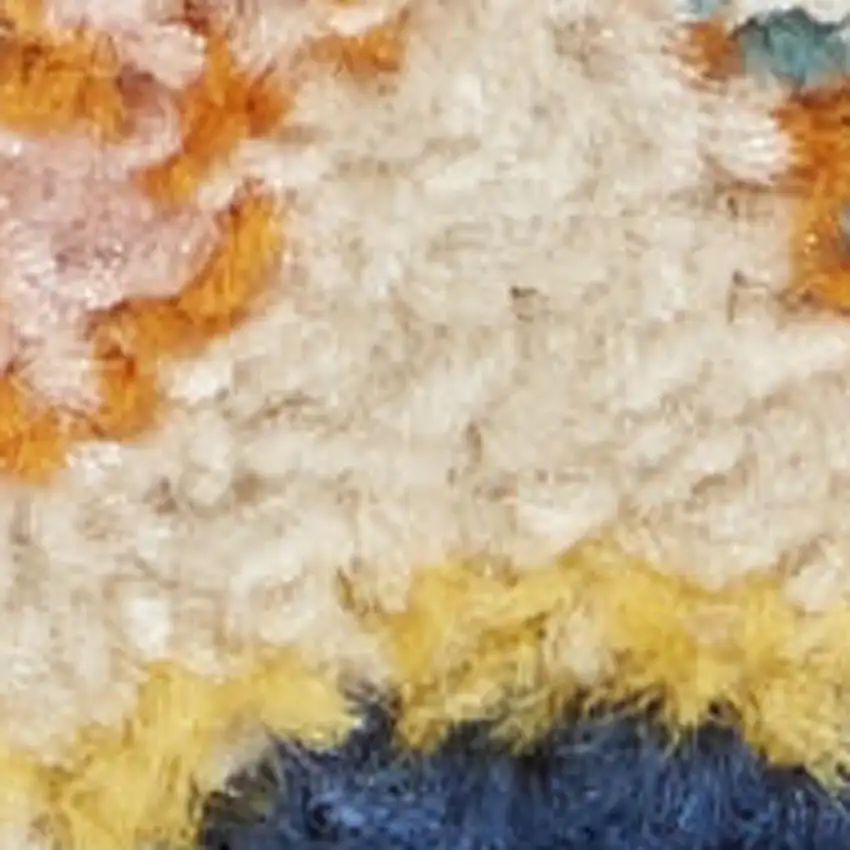 8' Ivory and Navy Blue Geometric Distressed Non Skid Runner Rug Photo 1