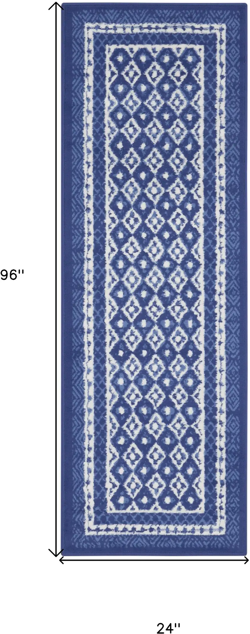 8' Ivory and Navy Blue Geometric Distressed Non Skid Runner Rug Photo 3