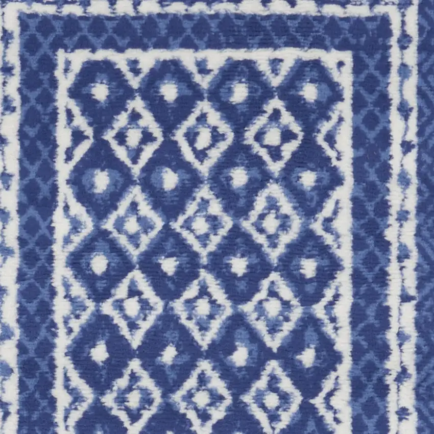 8' Ivory and Navy Blue Geometric Distressed Non Skid Runner Rug Photo 7