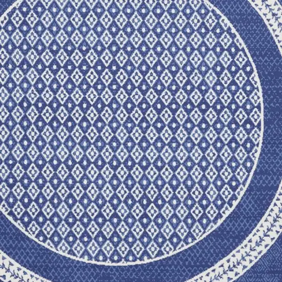 8' Ivory and Navy Blue Geometric Distressed Round Rug Photo 2