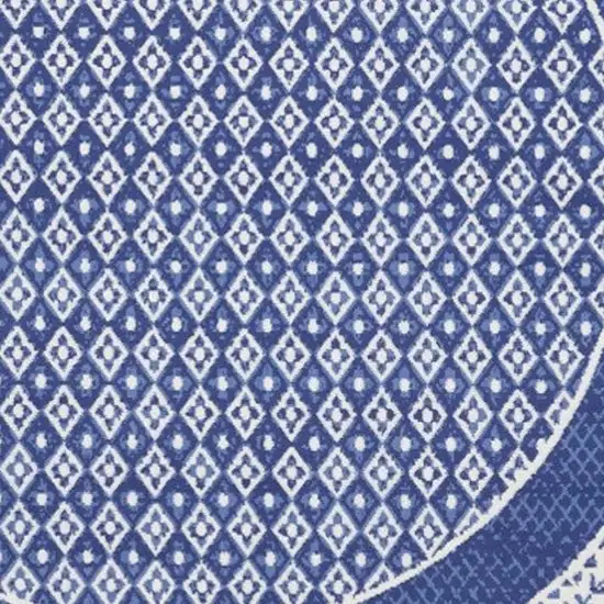 8' Ivory and Navy Blue Geometric Distressed Round Rug Photo 4