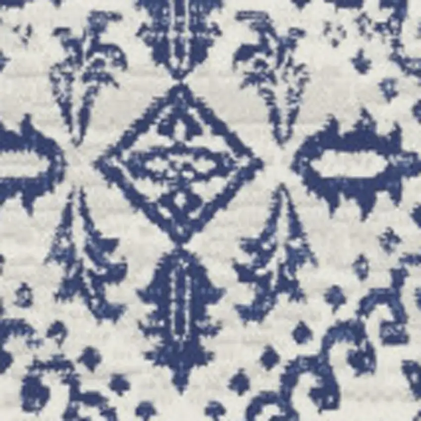 8' Ivory and Navy Blue Geometric Distressed Round Rug Photo 3