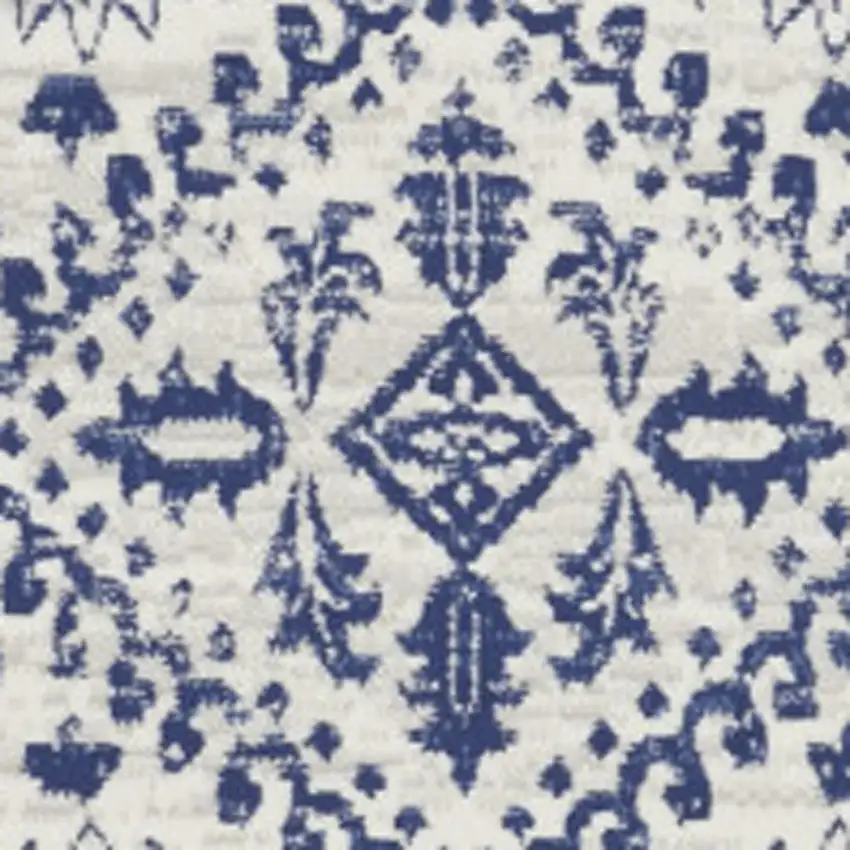 8' Ivory and Navy Blue Geometric Distressed Round Rug Photo 4