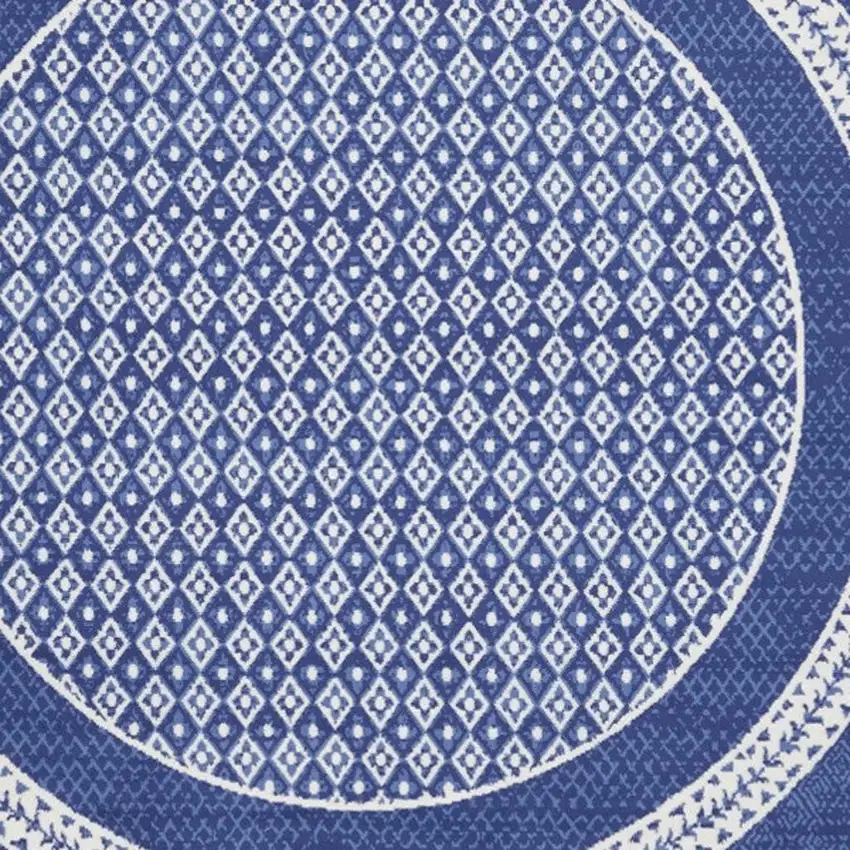 5' Ivory and Navy Blue Geometric Distressed Round Rug Photo 3