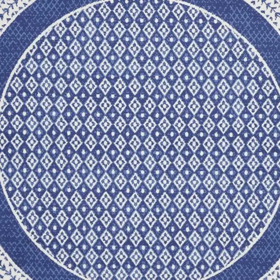 5' Ivory and Navy Blue Geometric Distressed Round Rug Photo 7