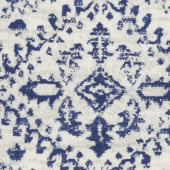 5' Ivory and Navy Blue Geometric Distressed Round Rug Photo 6