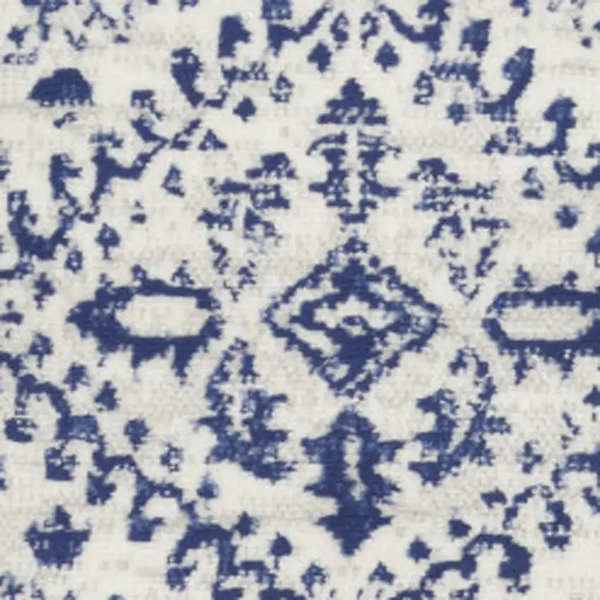 5' Ivory and Navy Blue Geometric Distressed Round Rug Photo 6