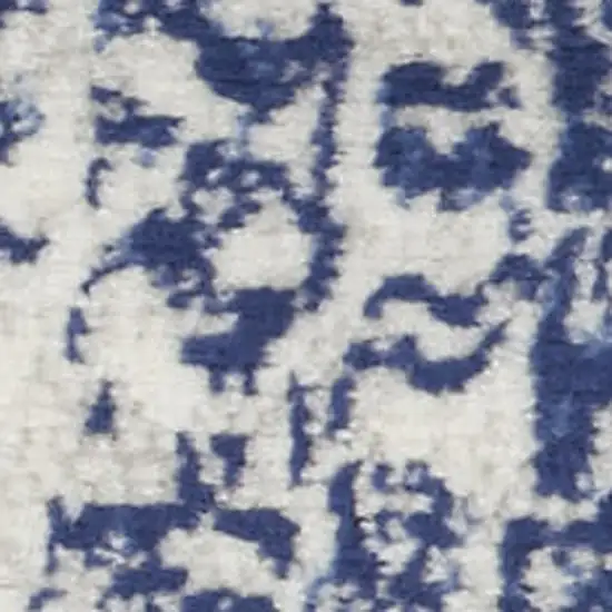 5' Ivory and Navy Blue Geometric Distressed Round Rug Photo 3