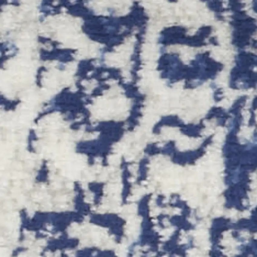 5' Ivory and Navy Blue Geometric Distressed Round Rug Photo 3