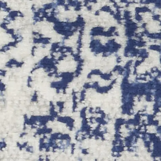 5' Ivory and Navy Blue Geometric Distressed Round Rug Photo 4