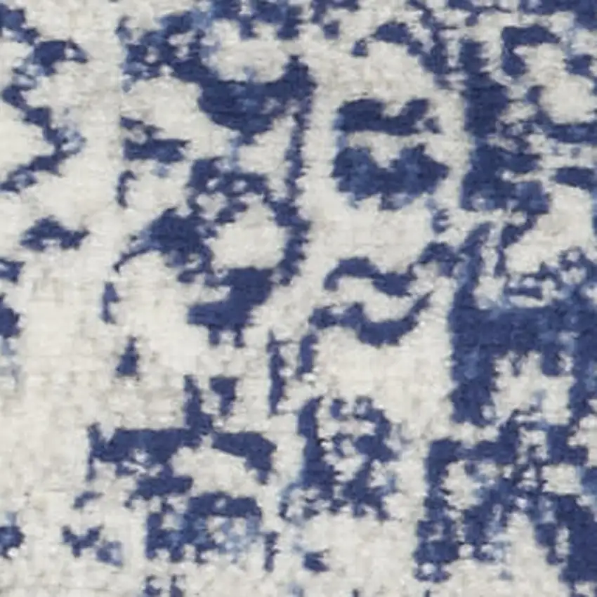 5' Ivory and Navy Blue Geometric Distressed Round Rug Photo 4