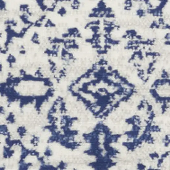 5' Ivory and Navy Blue Geometric Distressed Round Rug Photo 5