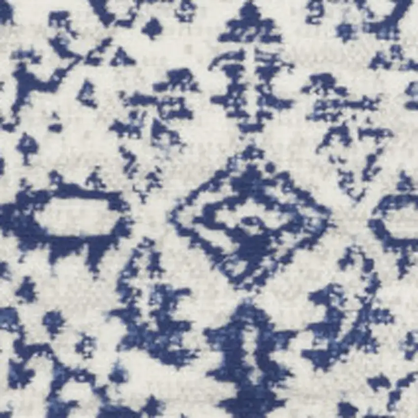 5' Ivory and Navy Blue Geometric Distressed Round Rug Photo 5