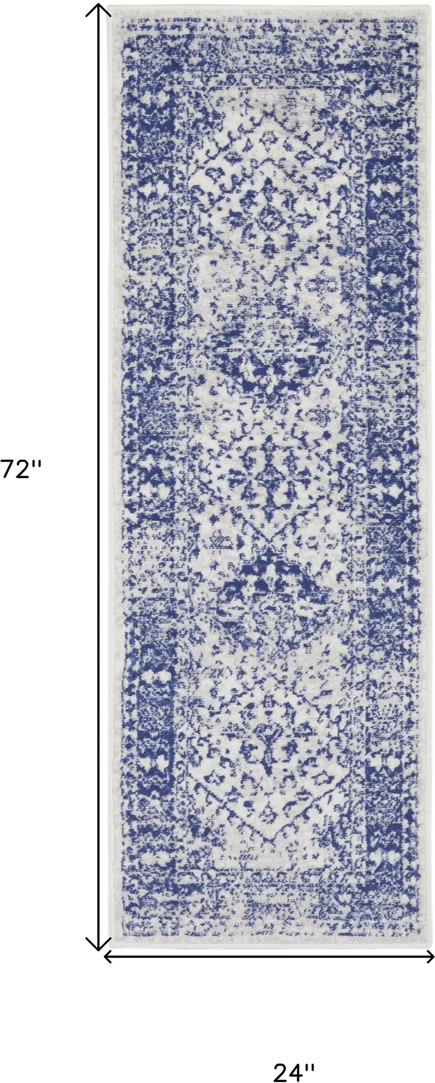 6' Ivory and Navy Blue Geometric Distressed Runner Rug Photo 3