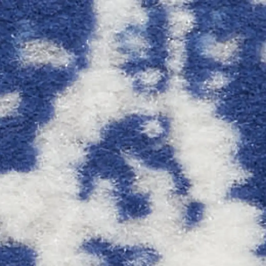 6' Ivory and Navy Blue Geometric Distressed Runner Rug Photo 4