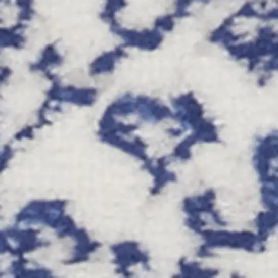6' Ivory and Navy Blue Geometric Distressed Runner Rug Photo 7