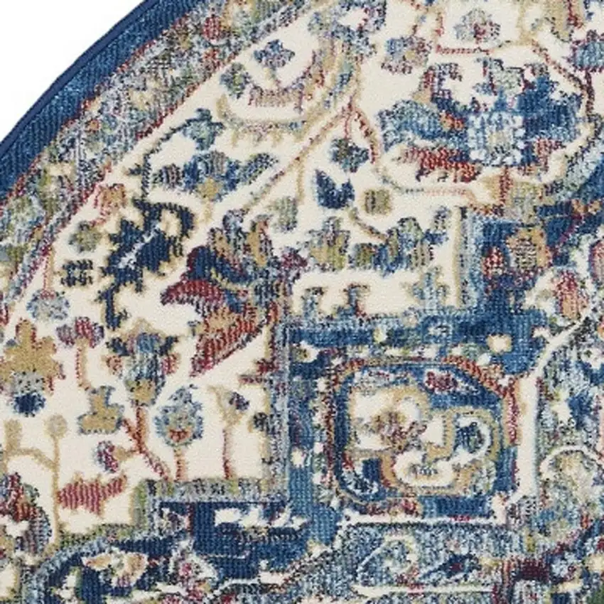 4' Ivory and Orange Floral Medallion Distressed Non Skid Round Rug Photo 7