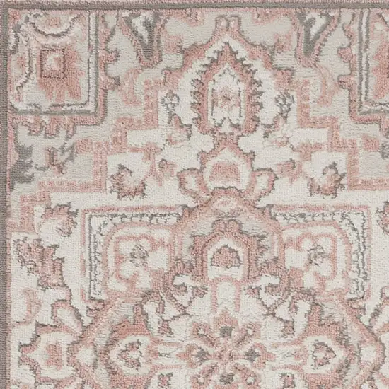 8' Ivory and Red Floral Non Skid Runner Rug Photo 8