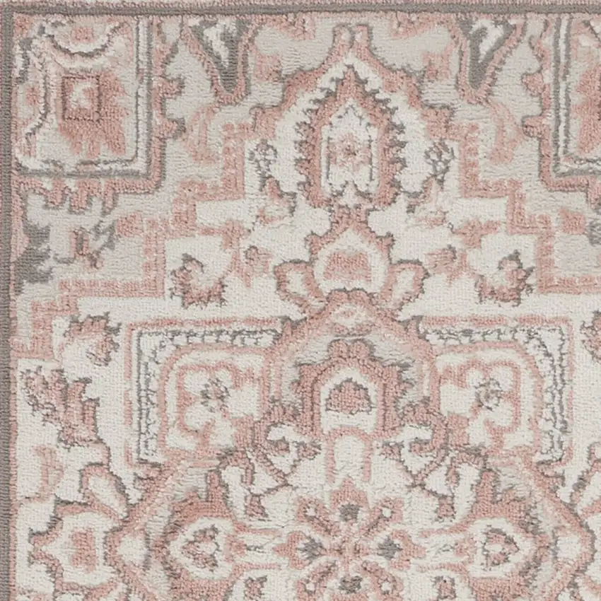 8' Ivory and Red Floral Non Skid Runner Rug Photo 8