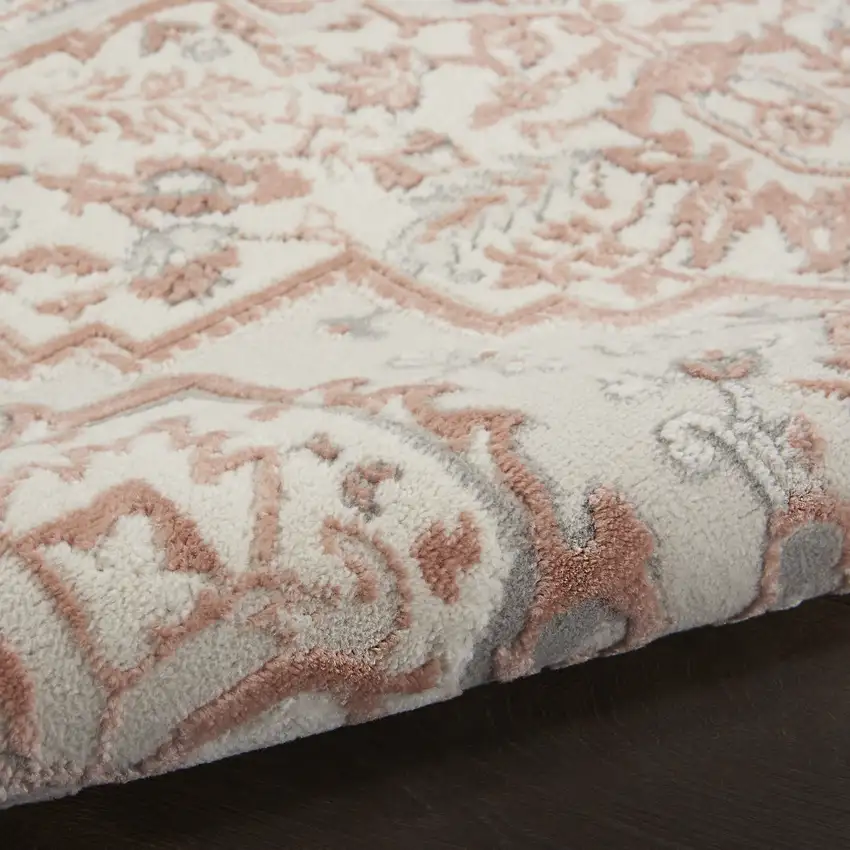 8' Ivory and Red Floral Non Skid Runner Rug Photo 5