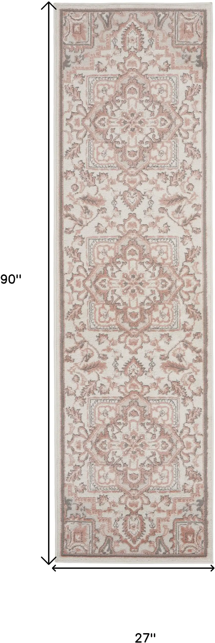 8' Ivory and Red Floral Non Skid Runner Rug Photo 3