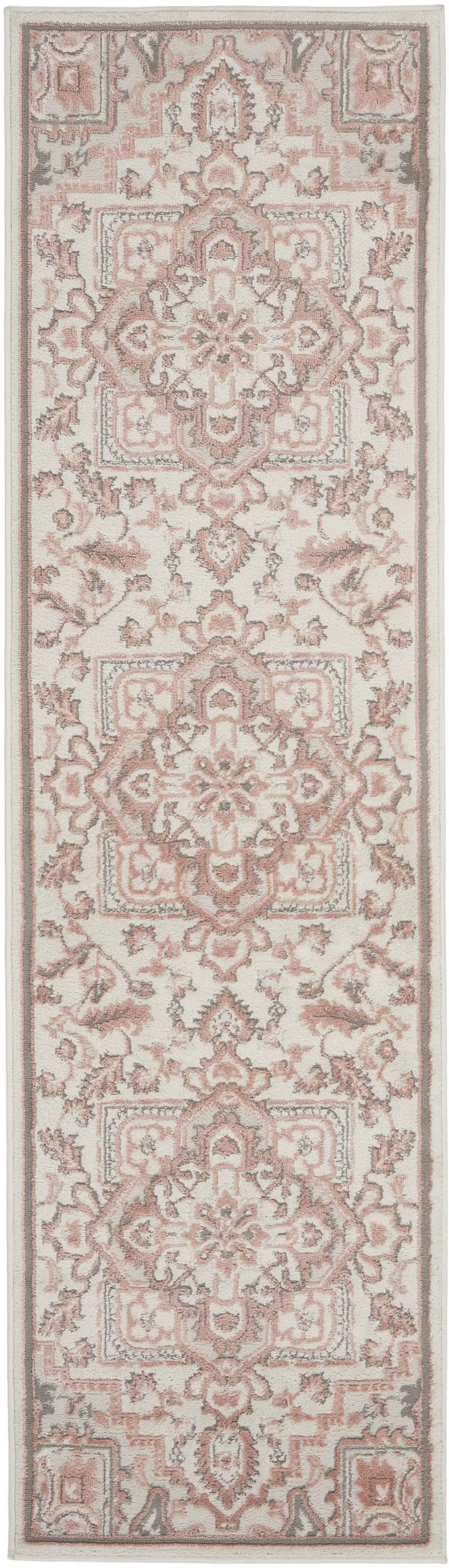 8' Ivory and Red Floral Non Skid Runner Rug Photo 2