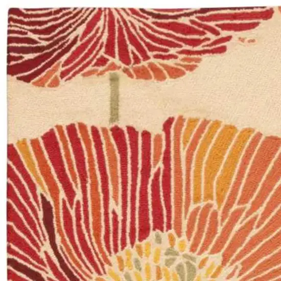 8' Ivory and Sunset Botanical Leaves Hand Hooked Runner Rug Photo 2