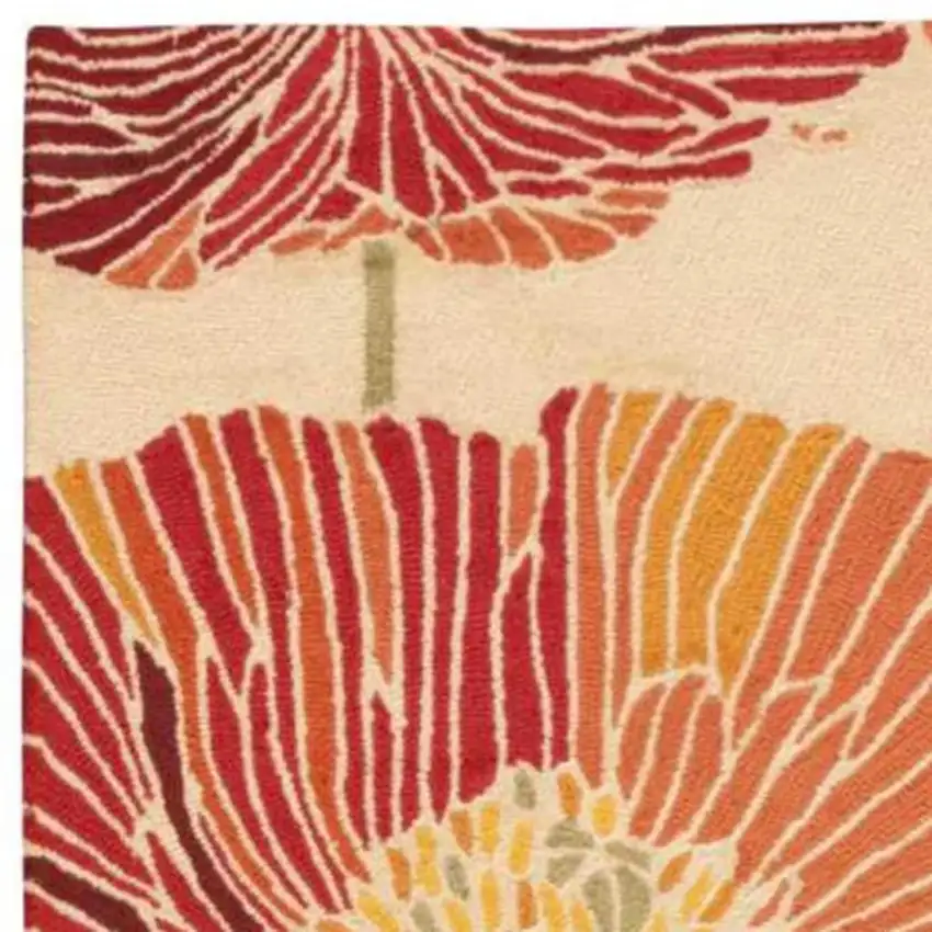 8' Ivory and Sunset Botanical Leaves Hand Hooked Runner Rug Photo 2