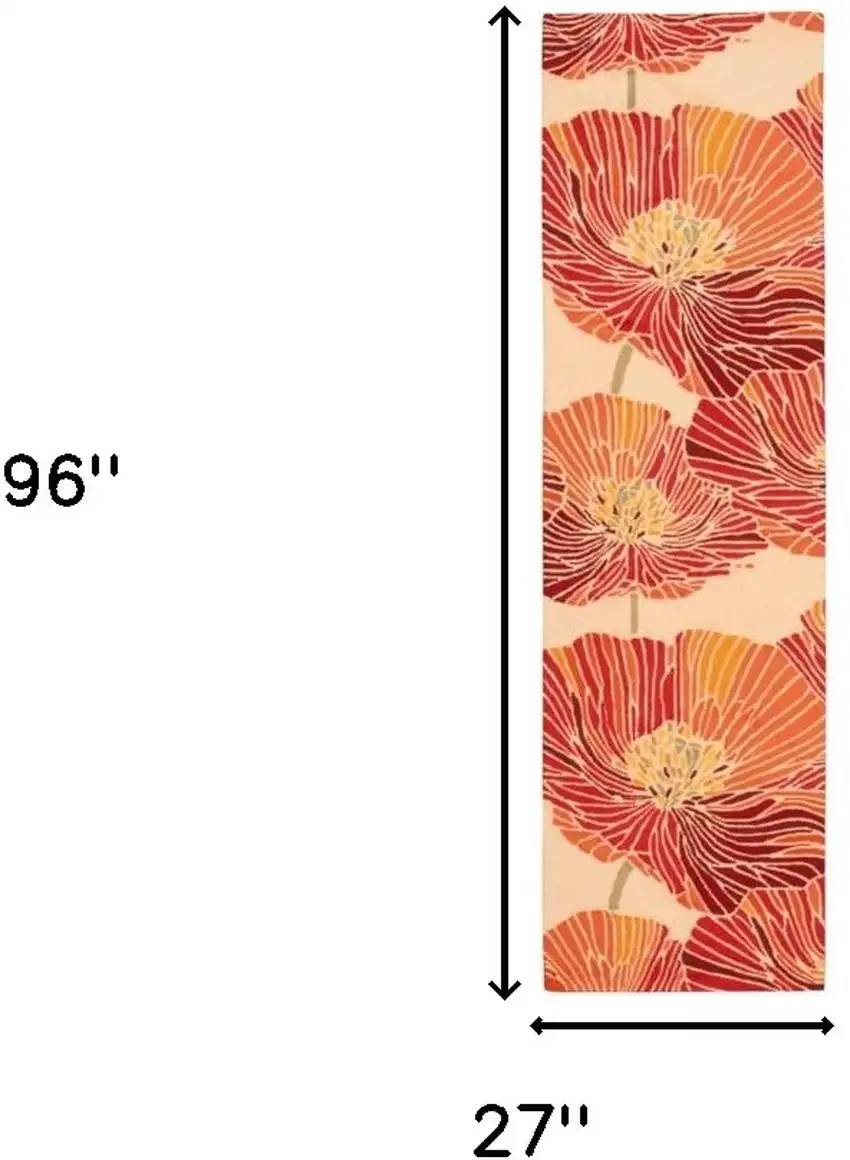 8' Ivory and Sunset Botanical Leaves Hand Hooked Runner Rug Photo 8