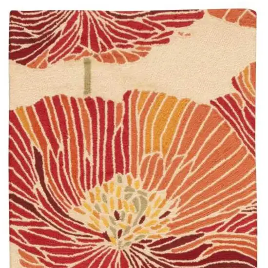 8' Ivory and Sunset Botanical Leaves Hand Hooked Runner Rug Photo 4