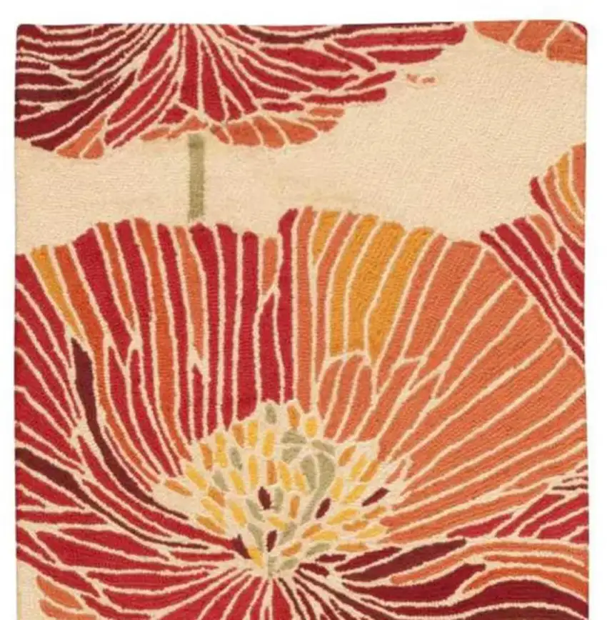 8' Ivory and Sunset Botanical Leaves Hand Hooked Runner Rug Photo 4