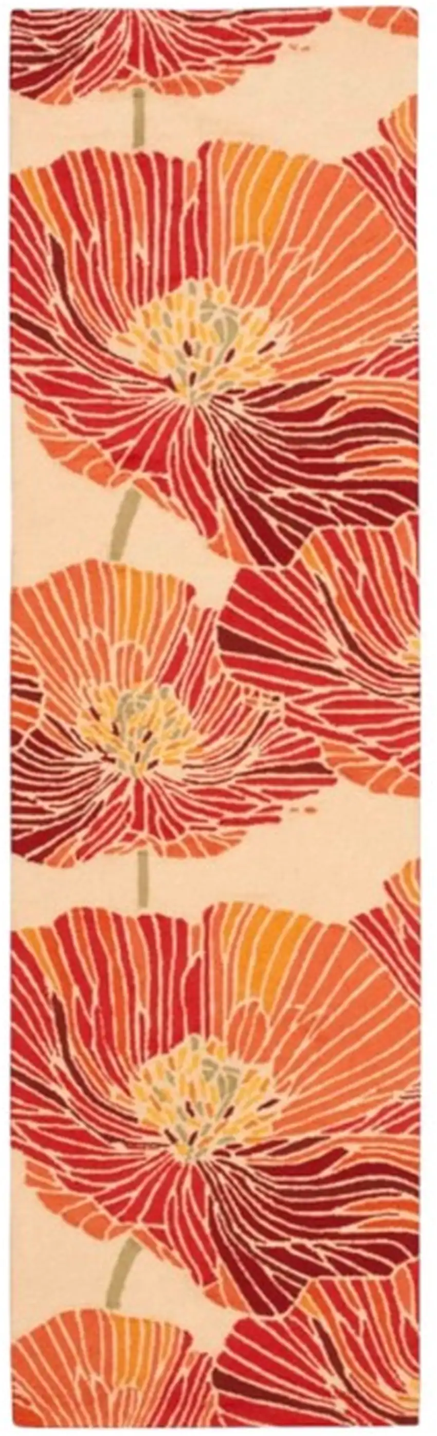 8' Ivory and Sunset Botanical Leaves Hand Hooked Runner Rug Photo 1