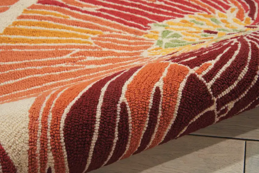 8' Ivory and Sunset Botanical Leaves Hand Hooked Runner Rug Photo 3