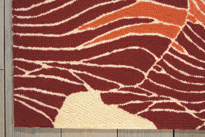 8' Ivory and Sunset Botanical Leaves Hand Hooked Runner Rug Photo 6