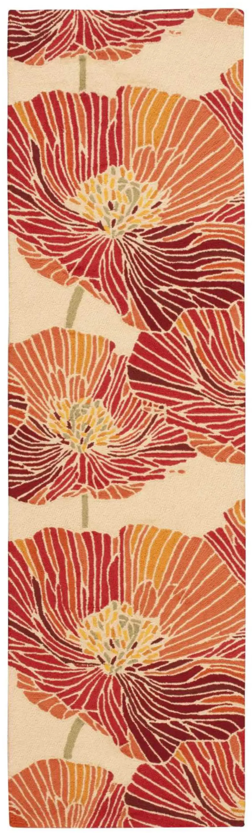 8' Ivory and Sunset Botanical Leaves Hand Hooked Runner Rug Photo 1