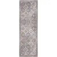 Photo of 8' Ivory and Tan Floral Power Loom Distressed Washable Runner Rug
