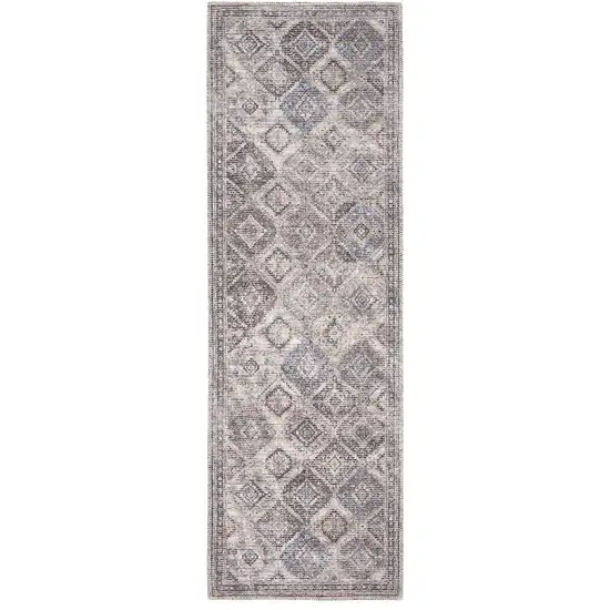 8' Ivory and Tan Floral Power Loom Distressed Washable Runner Rug Photo 2