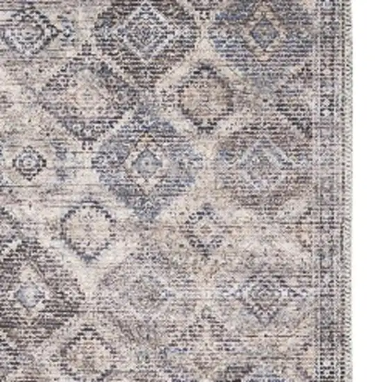 8' Ivory and Tan Floral Power Loom Distressed Washable Runner Rug Photo 3